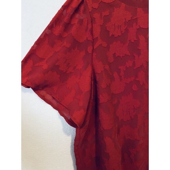 LOFT Top Womens Large Burnout Floral Short Sleeve Red Flowy Boho Cottagecore - Picture 3 of 7